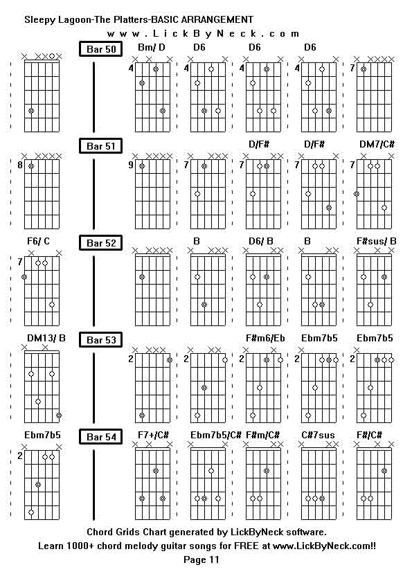 Chord Grids Chart of chord melody fingerstyle guitar song-Sleepy Lagoon-The Platters-BASIC ARRANGEMENT,generated by LickByNeck software.